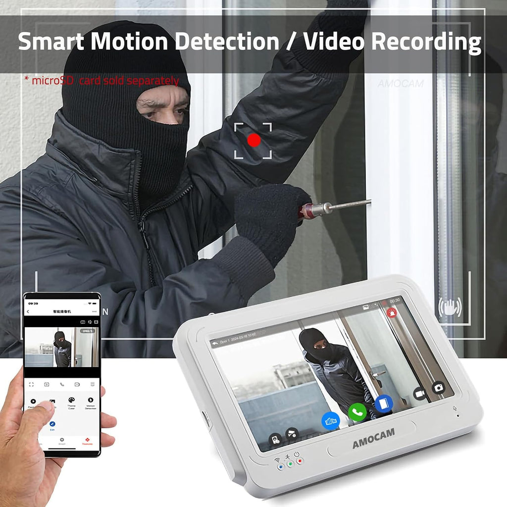 Wireless WiFi Video Doorbell Intercom System, 1080P Video Door Camera with Monitor, 7 Inch Touch Screen Video Door Phone, No Monthly Fees, Tuya APP Remote Intercom (Wired Power)