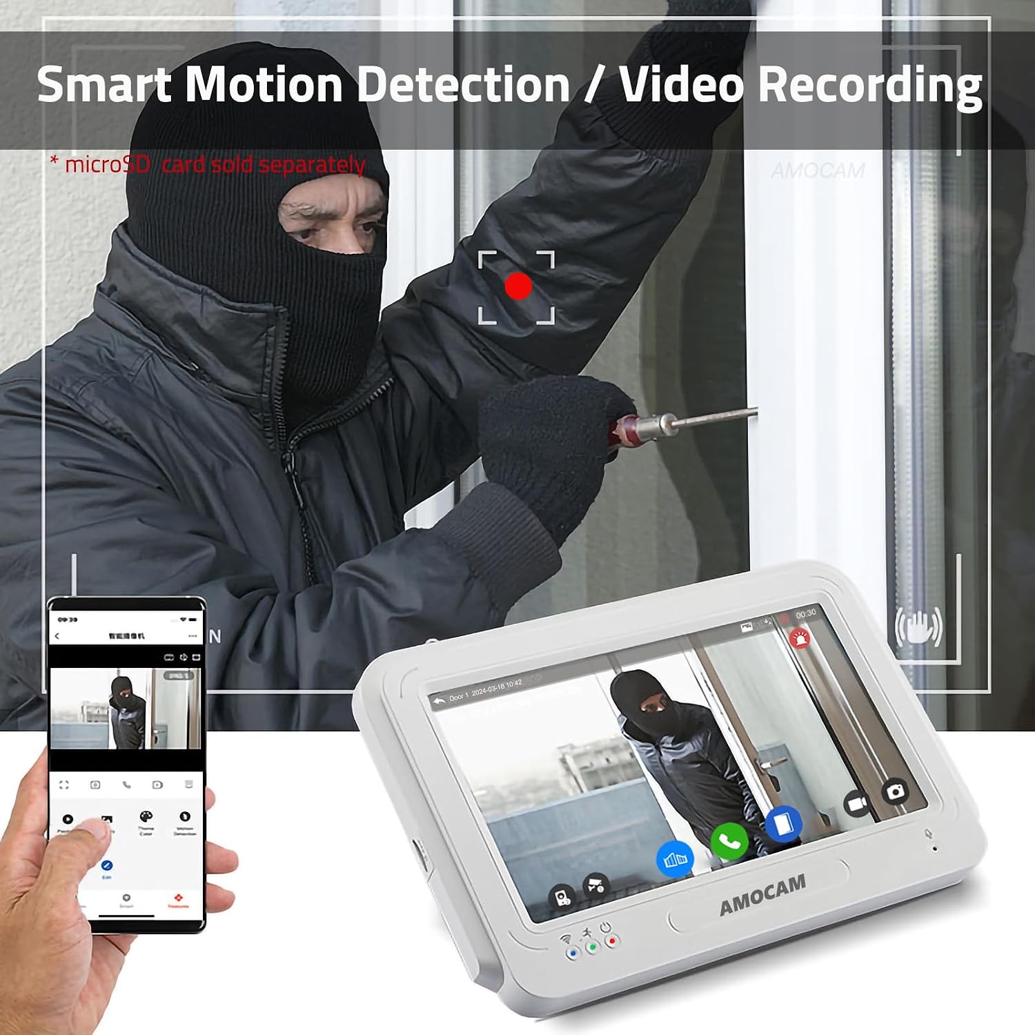 Wireless WiFi Video Doorbell Intercom System, 1080P Video Door Camera with Monitor, 7 Inch Touch Screen Video Door Phone, No Monthly Fees, Tuya APP Remote Intercom (Wired Power)