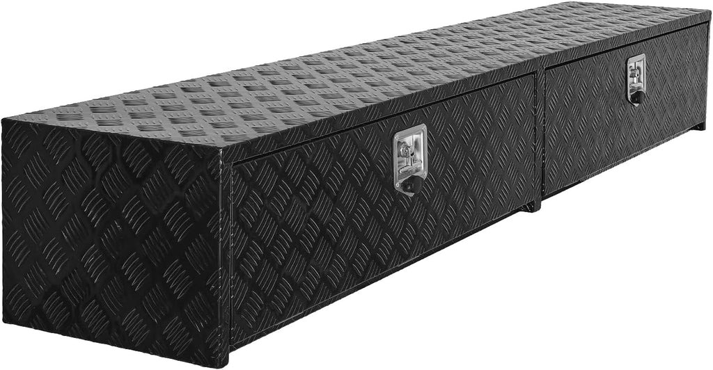 VEVOR Truck Tool Box, 88 x 16 x 13 Inch, Black Aluminum Tread Topsider Toolbox with Dual Drop Doors, Heavy Duty Lockable Storage and Organization Box with Latch, Corrosion-Resistant, for Truck Bed