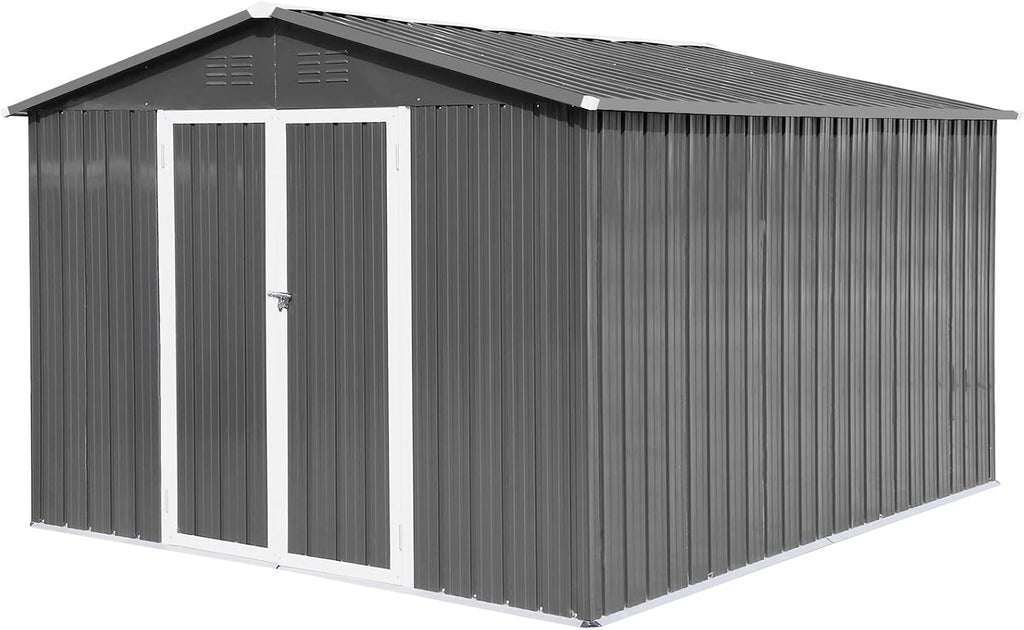 ZeHuoGe 10 x 12 FT Metal Outdoor Storage Sheds with Double Doors, Tool Shed for Garden,Courtyard
