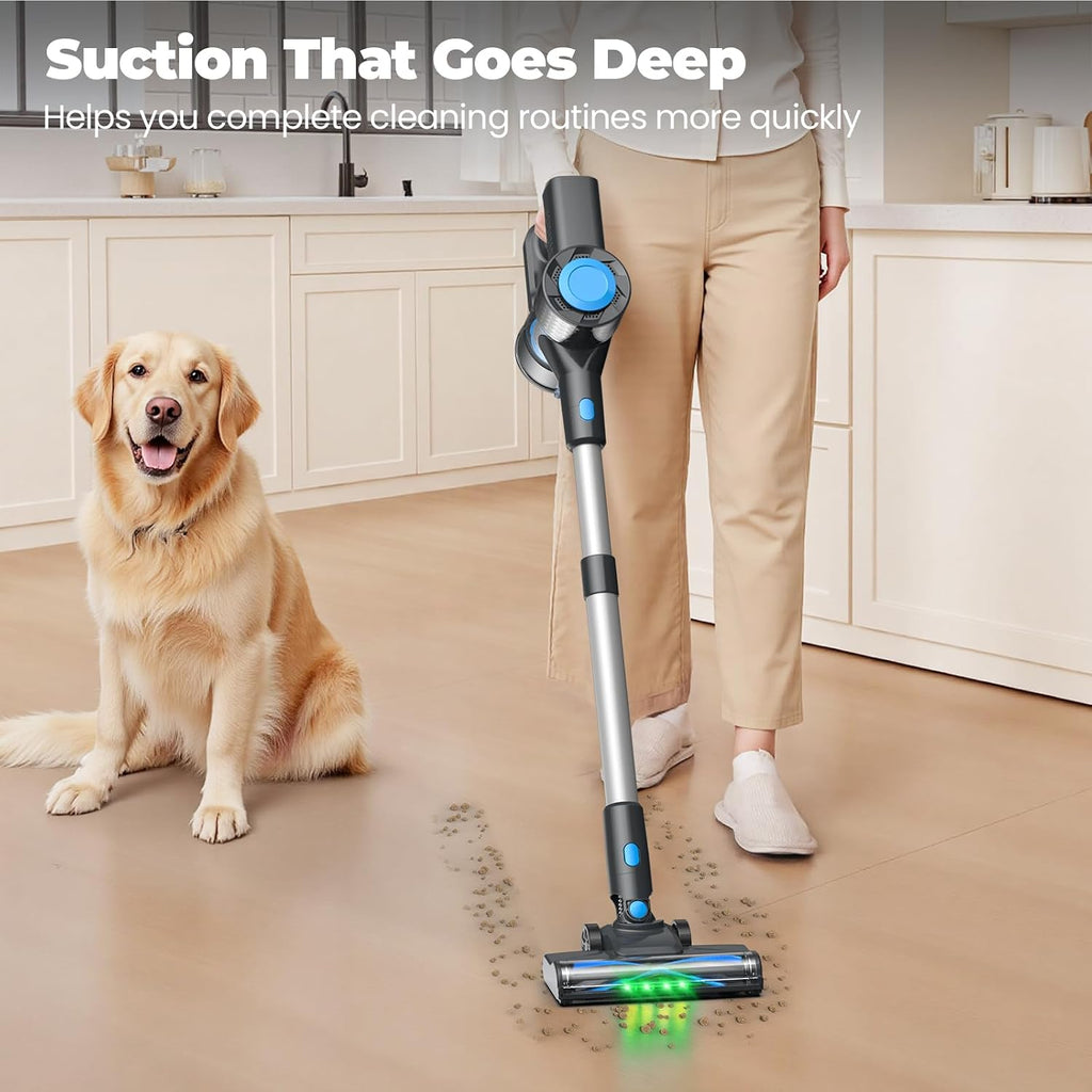 Cordless Vacuum Cleaner, Powerful Lightweight Stick Vacuum with Self-Standing, Anti-Tangle, 8-in-1 Rechargeable Vacuum Cleaners for Home, Hardwood Floors, Carpet, Pet Hair
