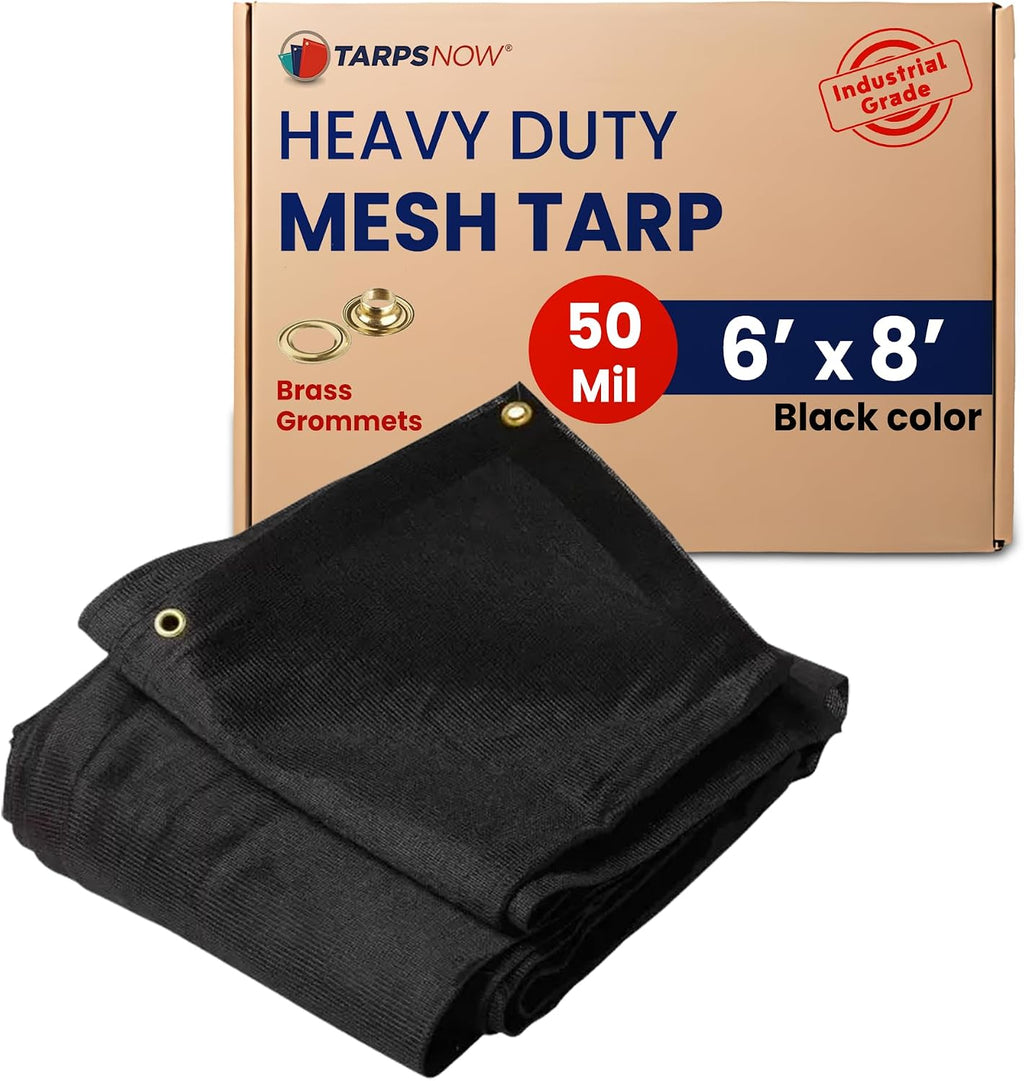 Tarps Now 6' x 8' Heavy Duty Mesh Tarp with 75% Shade and Brass Grommets - Multipurpose Protective Cover Tarpaulin with Air Flow for Tie Downs, Shade, Fences, Canopies, Dump Trucks - Black