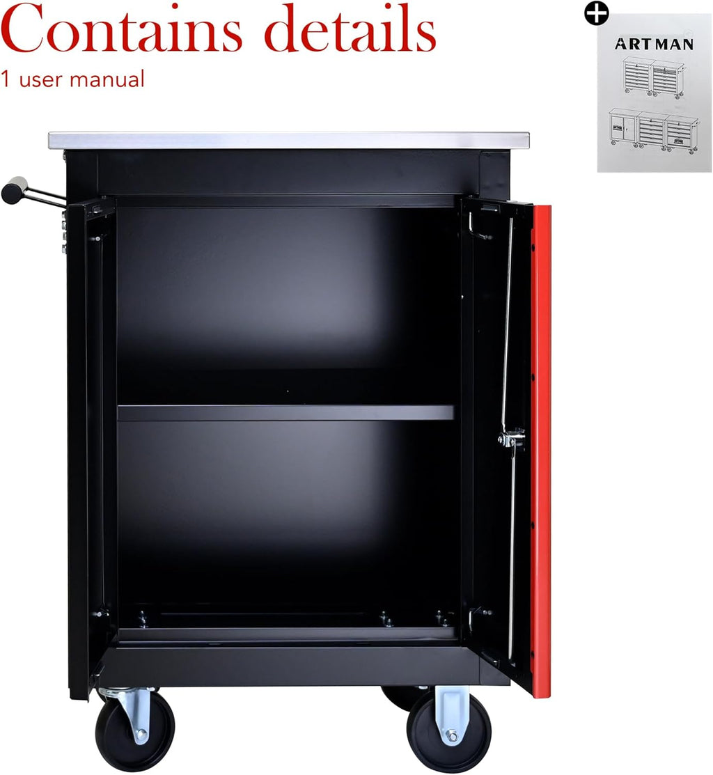 Double Door Rolling Tool Chest Cart.Movable and Lockable Partition with Lock Multi-Functional Hardware Storage Tool Car Auto Repair Locker.Tool Storage Cart for Garage,Workshop,Warehouse