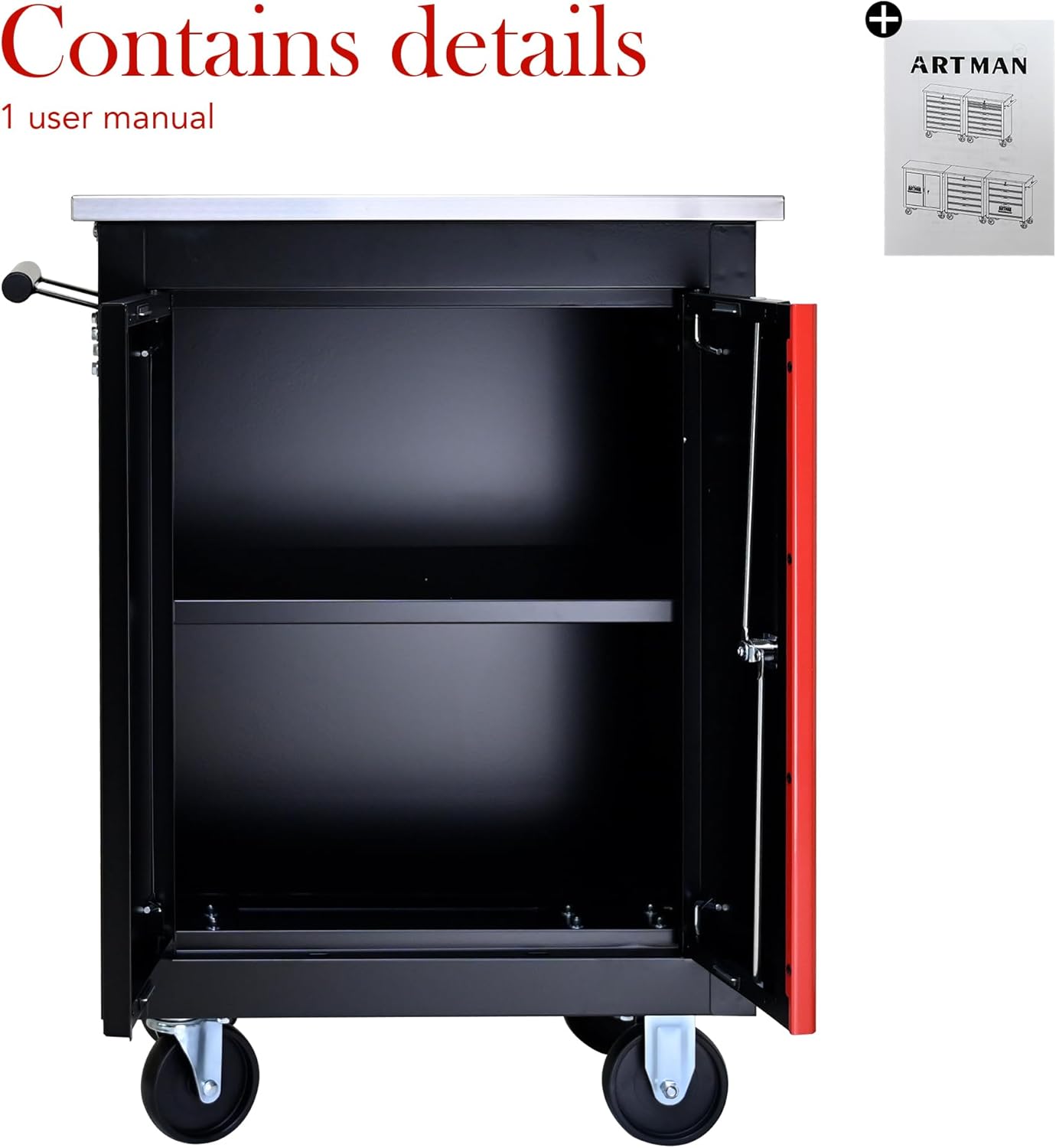 Double Door Rolling Tool Chest Cart.Movable and Lockable Partition with Lock Multi-Functional Hardware Storage Tool Car Auto Repair Locker.Tool Storage Cart for Garage,Workshop,Warehouse