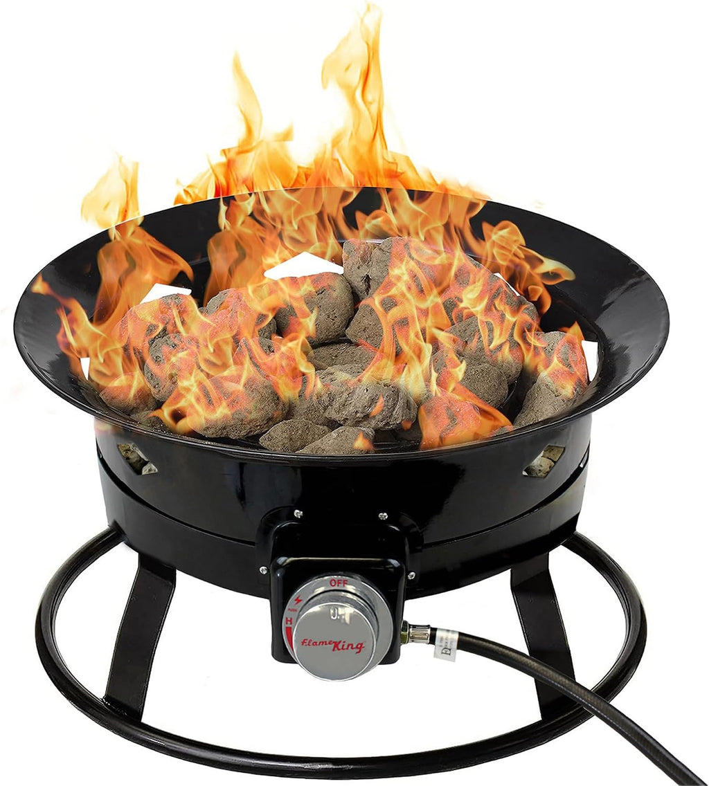 Flame King Smokeless Propane Fire Pit, 19-inch Portable Firebowl, 58K BTU with Self Igniter, Cover, & Carry Straps for RV, Camping, & Outdoor Living