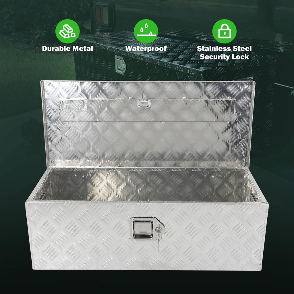 SCITOO 30 Inch Heavy Duty Truck Bed Tool Box,Aluminum Crossover Diamond Plate Storage for Most Full Size Pickups,Lockable Weatherproof Chest,Fits 30' Truck Beds,Easy Access to Load and Unload