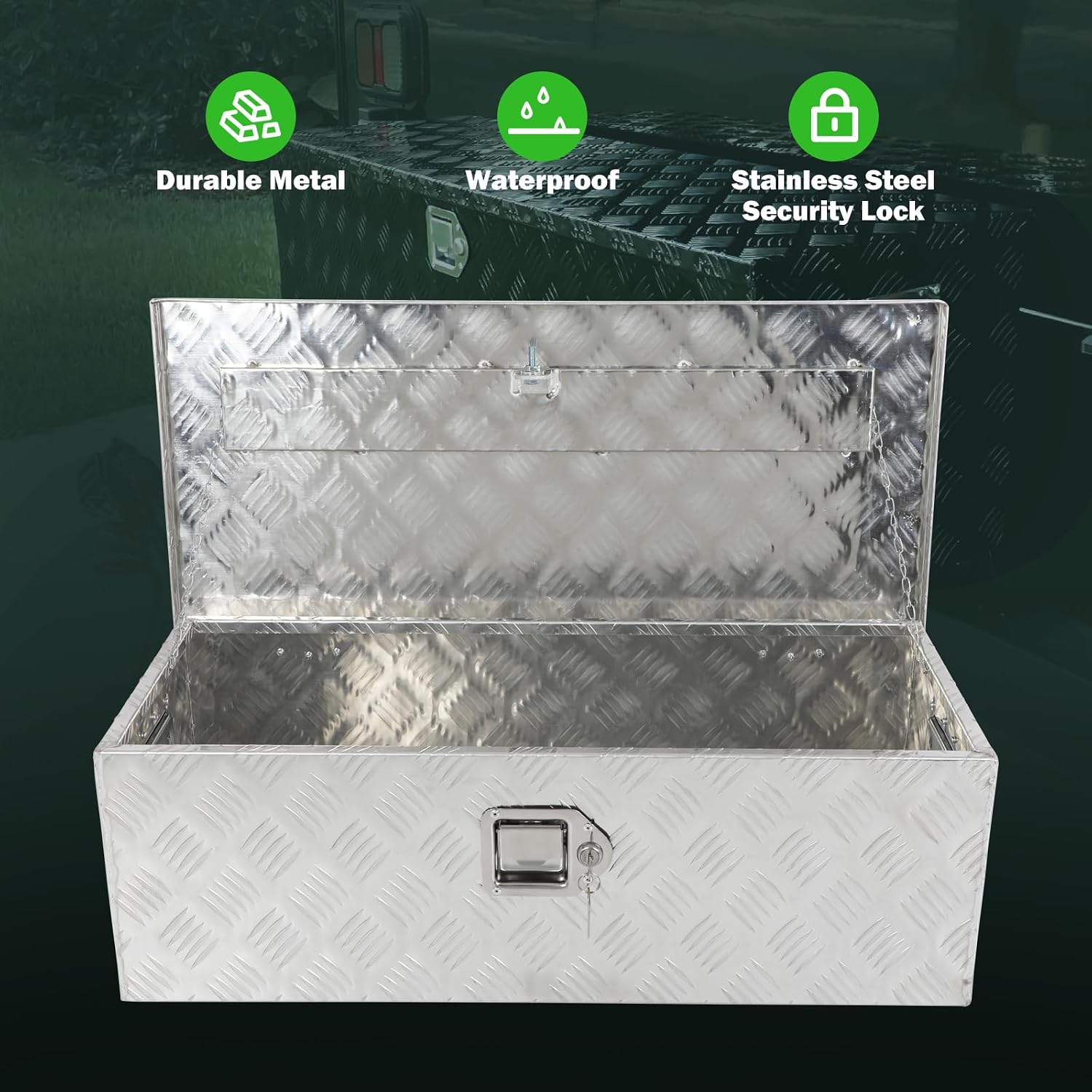 SCITOO 30 Inch Heavy Duty Truck Bed Tool Box,Aluminum Crossover Diamond Plate Storage for Most Full Size Pickups,Lockable Weatherproof Chest,Fits 30' Truck Beds,Easy Access to Load and Unload