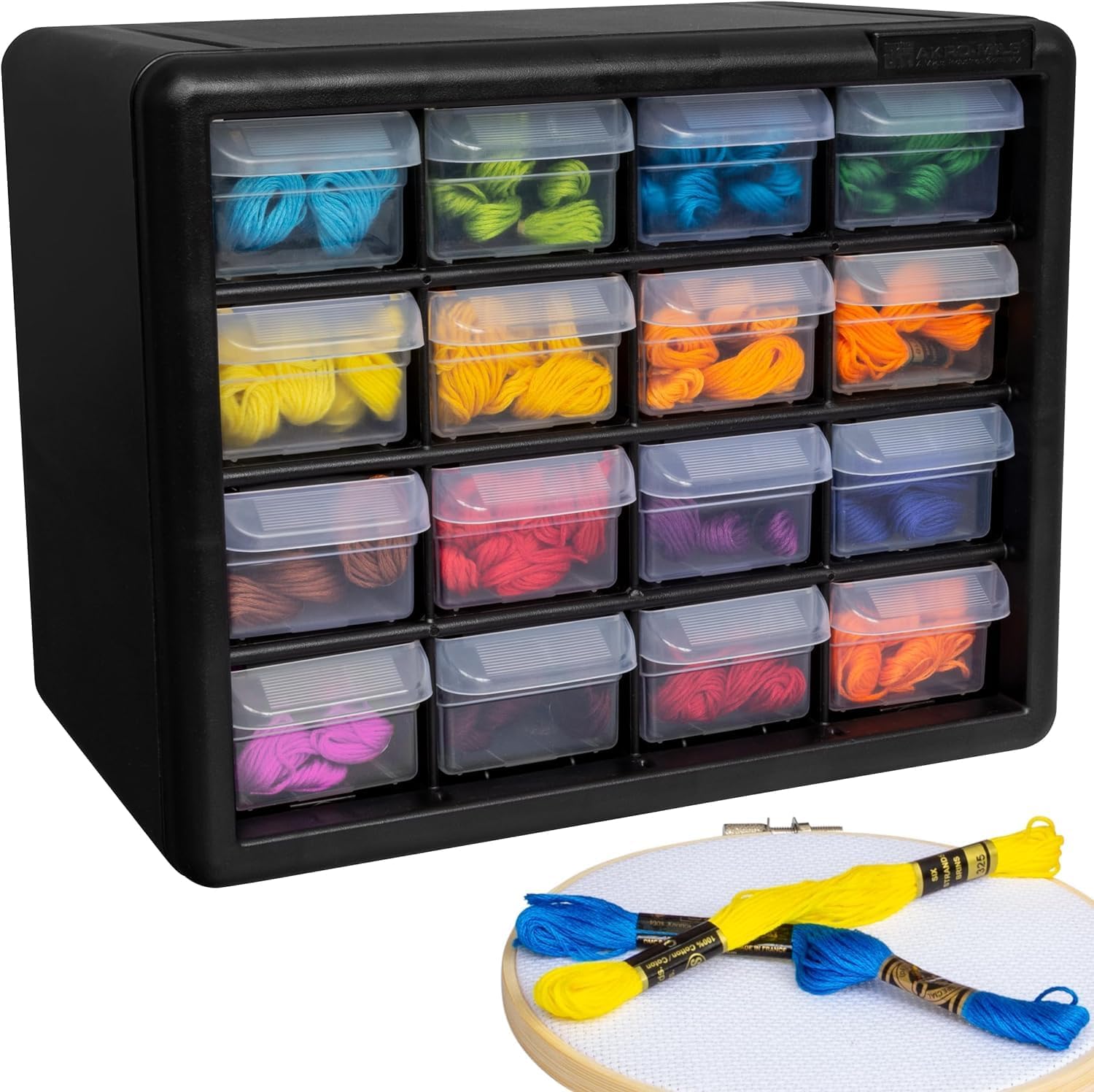 Akro-Mils 16-Drawer Plastic Cabinet for Garage Organization, Beads, Makeup Organizer, Building Bricks Storage, Teacher Toolbox, 10-1/2' W x 6-1/2' D x 8-1/2' H, 10716 Black (Pack of 4)