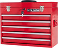 Metal Tool Box with 5 Drawers Portable Steel Tool Chest with Metal Cylinder Lock and Latch Closure, Liner, Red Powder coating, suitable for Garage, Warehouse and Outdoor Repair job