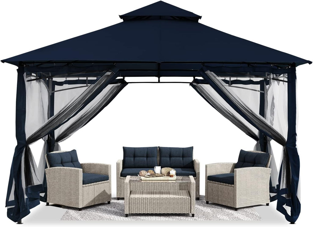 ABCCANOPY Gazebos for Patios 10x10 - Outdoor Steel Frame Gazebo with Mosquito Netting for Lawn Backyard Garden Deck (Navy Blue)