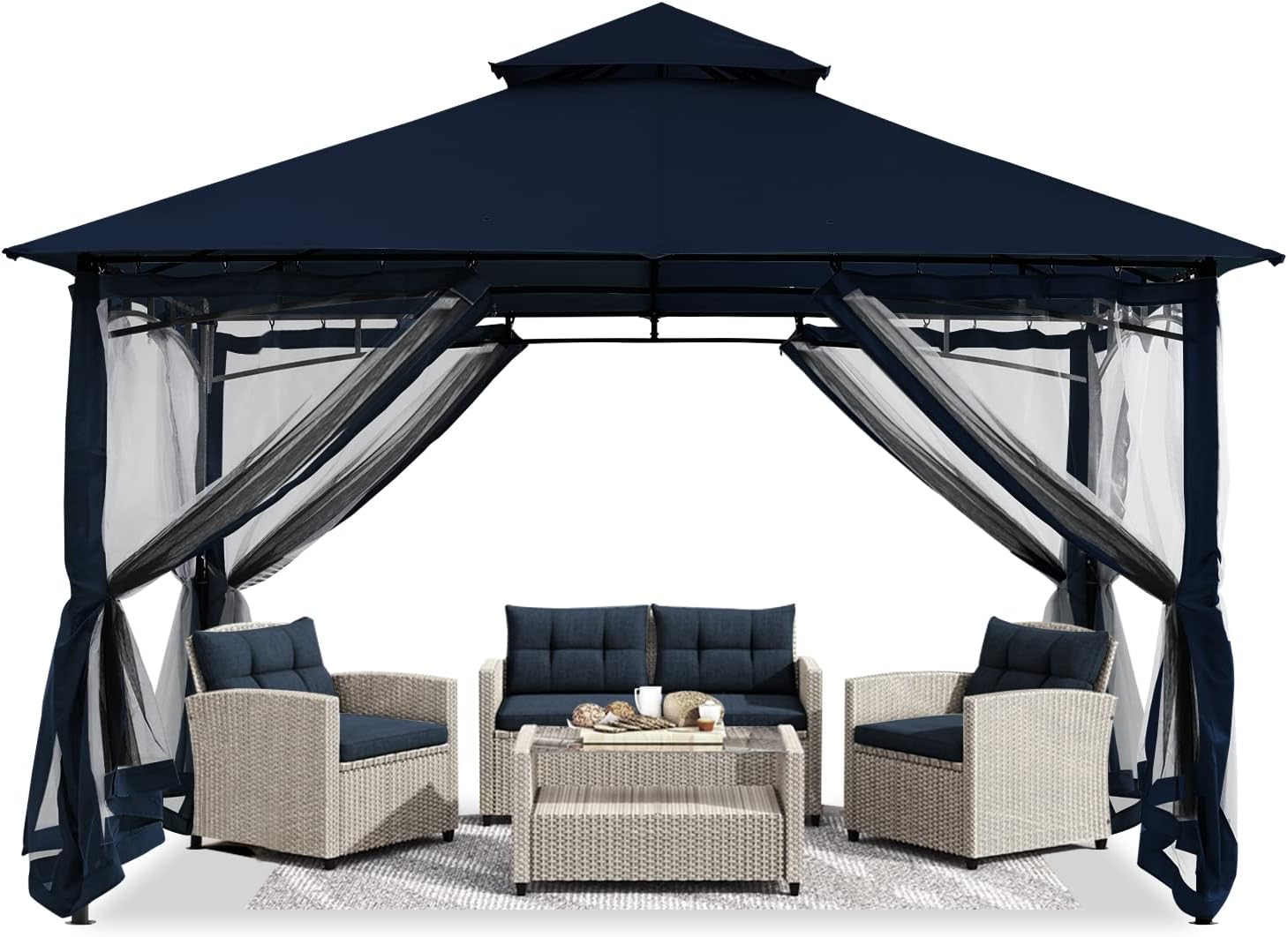 ABCCANOPY Gazebos for Patios 10x10 - Outdoor Steel Frame Gazebo with Mosquito Netting for Lawn Backyard Garden Deck (Navy Blue)