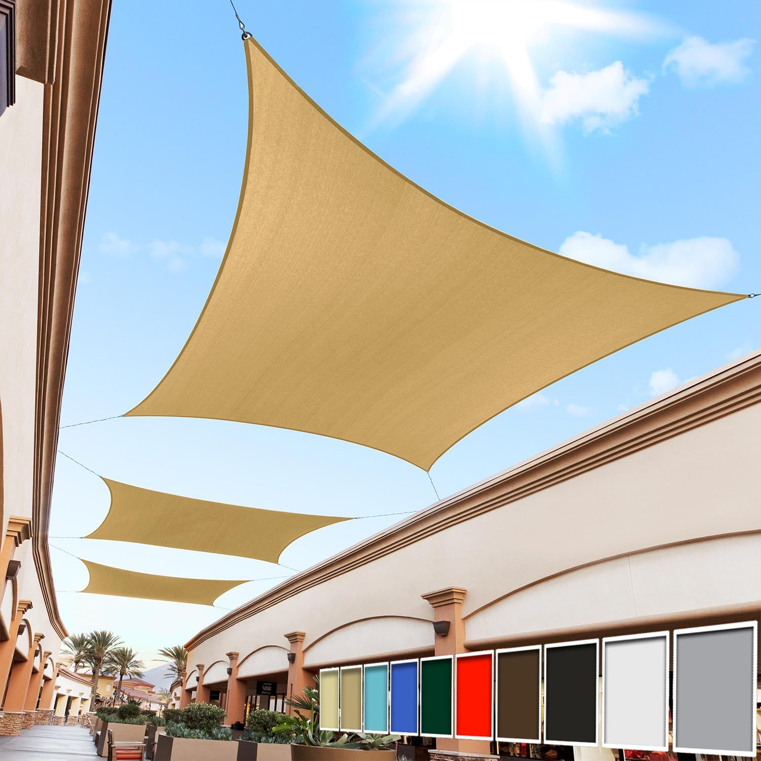 Royal Shade 12' x 16' Sand Beige Rectangle Square Sun Shade Sail Order to Make RTAPR0816 Canopy, UPF50+ 95% UV Blockage, 200GSM Commercial Standard Heavy Duty, 3 Years Warranty (We Make Custom Size)