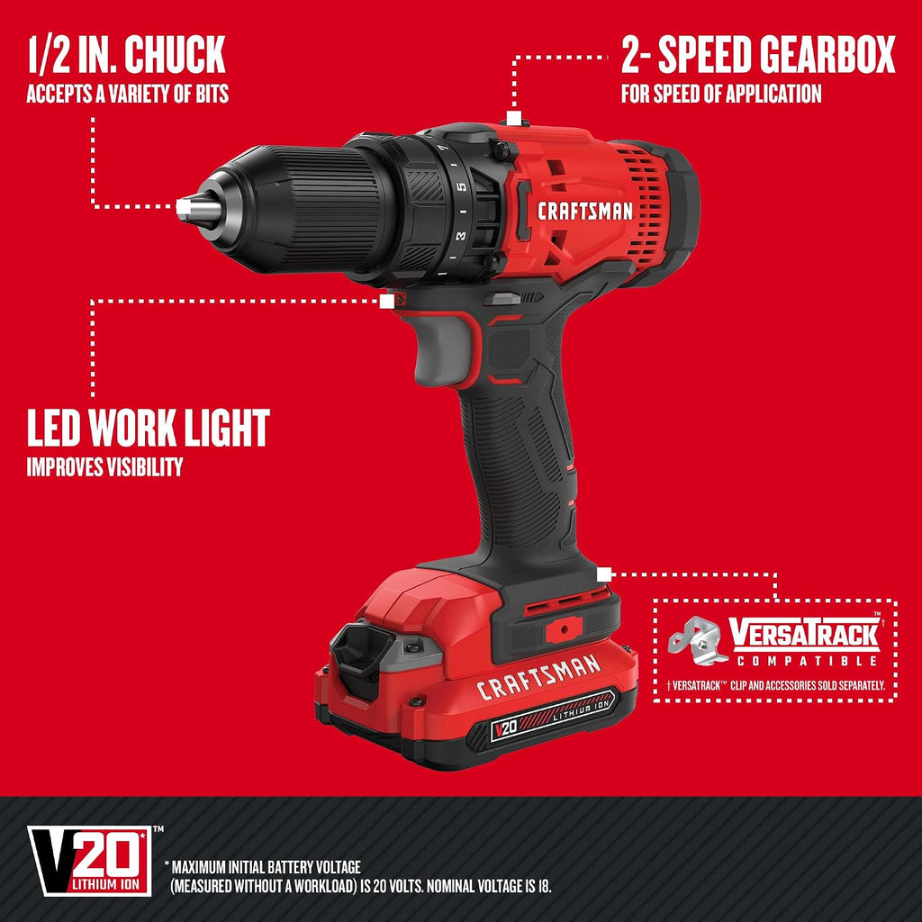 CRAFTSMAN V20 Cordless 6-Tool Combo Kit With Two 2.0 Ah Batteries and Charger (CMCK601D2)