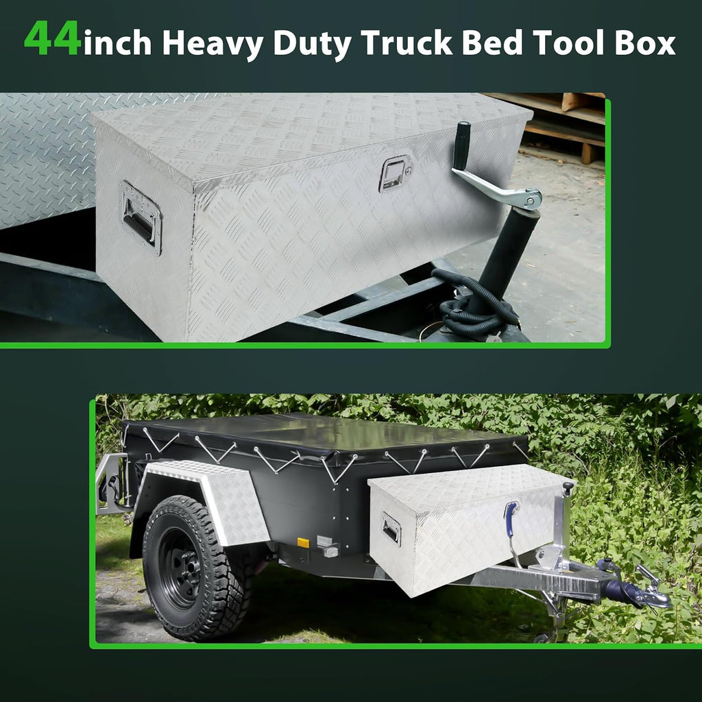 SCITOO 44 Inch Diamond Plate Truck Bed Tool Box,Heavy Duty Aluminum Crossover Storage for Most Full Size Pickups,Lockable Weatherproof Chest,Fits 44' Truck Beds,Easy Access to Load and Unload