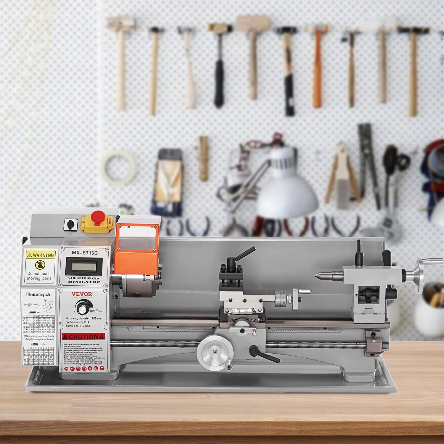 VEVOR 7'' x 16'' Metal Lathe Machine, 800W Precision Benchtop Power Metal Lathe, 150-2500 RPM Continuously Variable Speed, with 3.9'' 3-jaw Metal Chuck Come with Tool Box