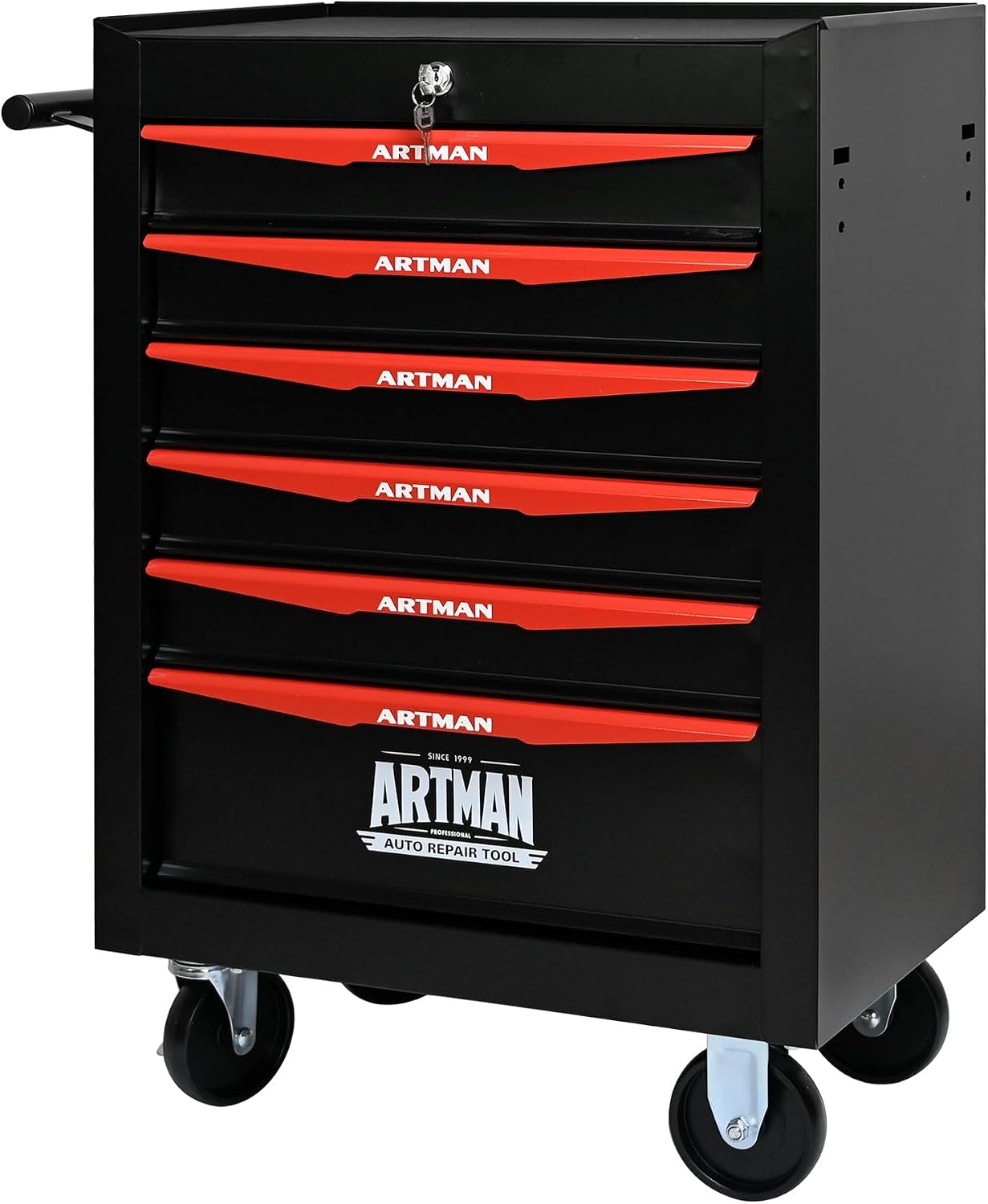 6 Drawers Tool Cart on Wheels, Multifunctional Rolling Tool Chest, Drawers Mobile Trolley Organizer Heavy Duty Tools Box with Locking Wheels & Ball Bearing Drawers (Black, 6 Drawers)