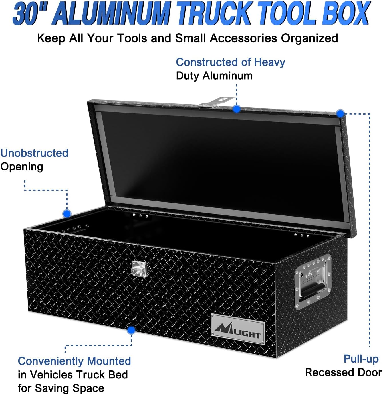 Nilight 30 Inch Truck Tool Box Heavy Duty Aluminum Diamond Plate Truck Bed Toolboxes 30''X13''X9.6'' Waterproof Pick-Up Storage Tool Boxes for Bed of Truck RV Trailer with Side Handle Lock Keys, Black