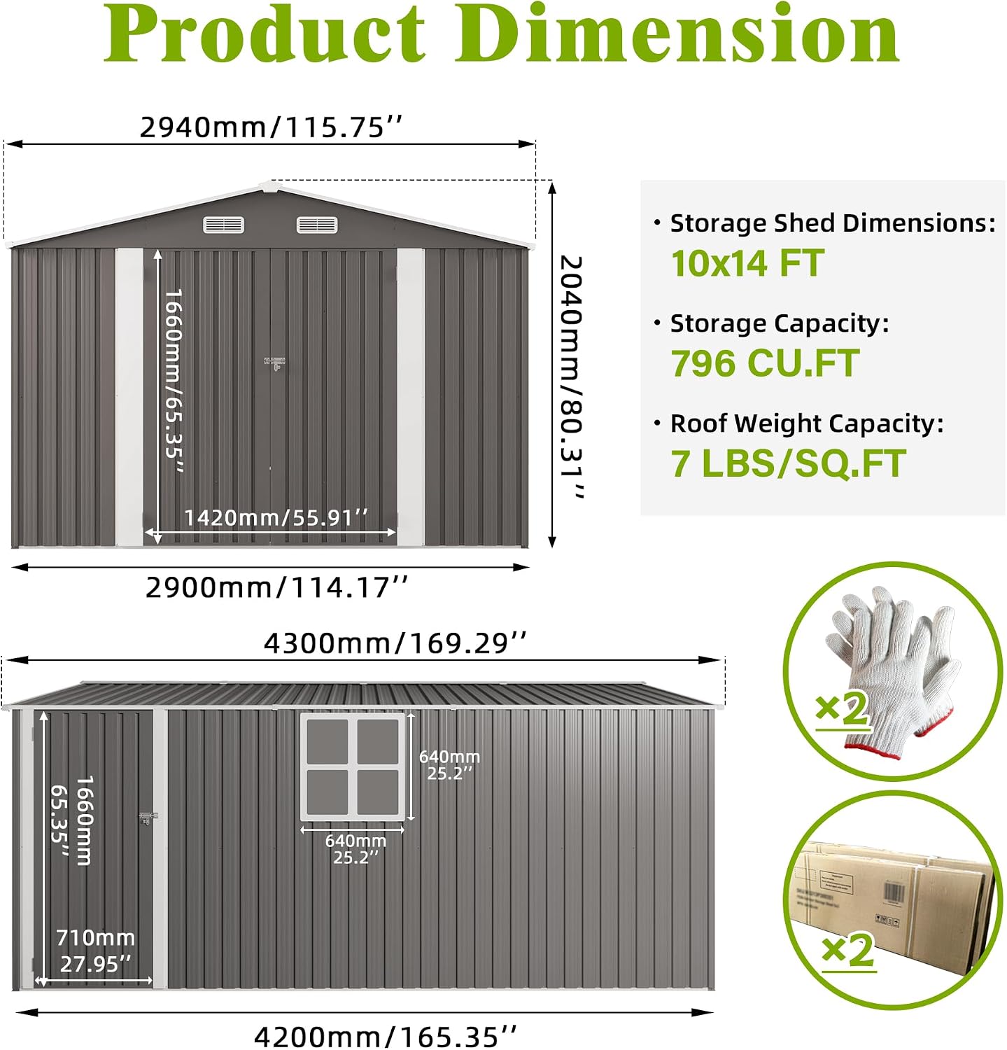 10x14 FT Outdoor Metal Storage Shed, Large Garden Backyard Tool Shed with Lockable Doors, Windows and Vents, Multi-Purpose Outside Bike Storage Sheds for Patio, Lawn, Poolside, Lawn Mowers, Gray