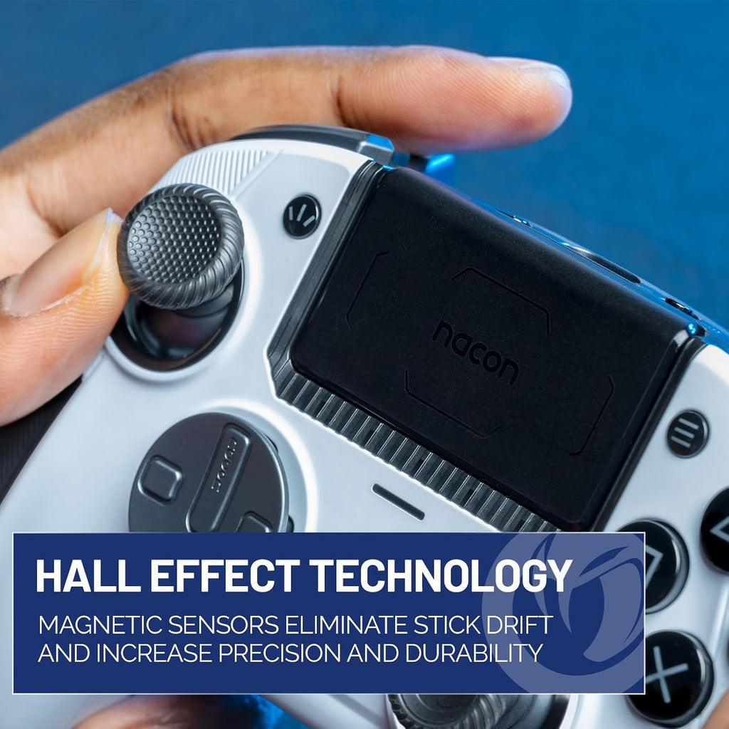 NACON Revolution 5 Pro Officially Licensed PlayStation Wireless Gaming Controller for PS5 / PS4 / PC - Hall Effect, Trigger Stops, Mappable Buttons, Bluetooth Audio - White