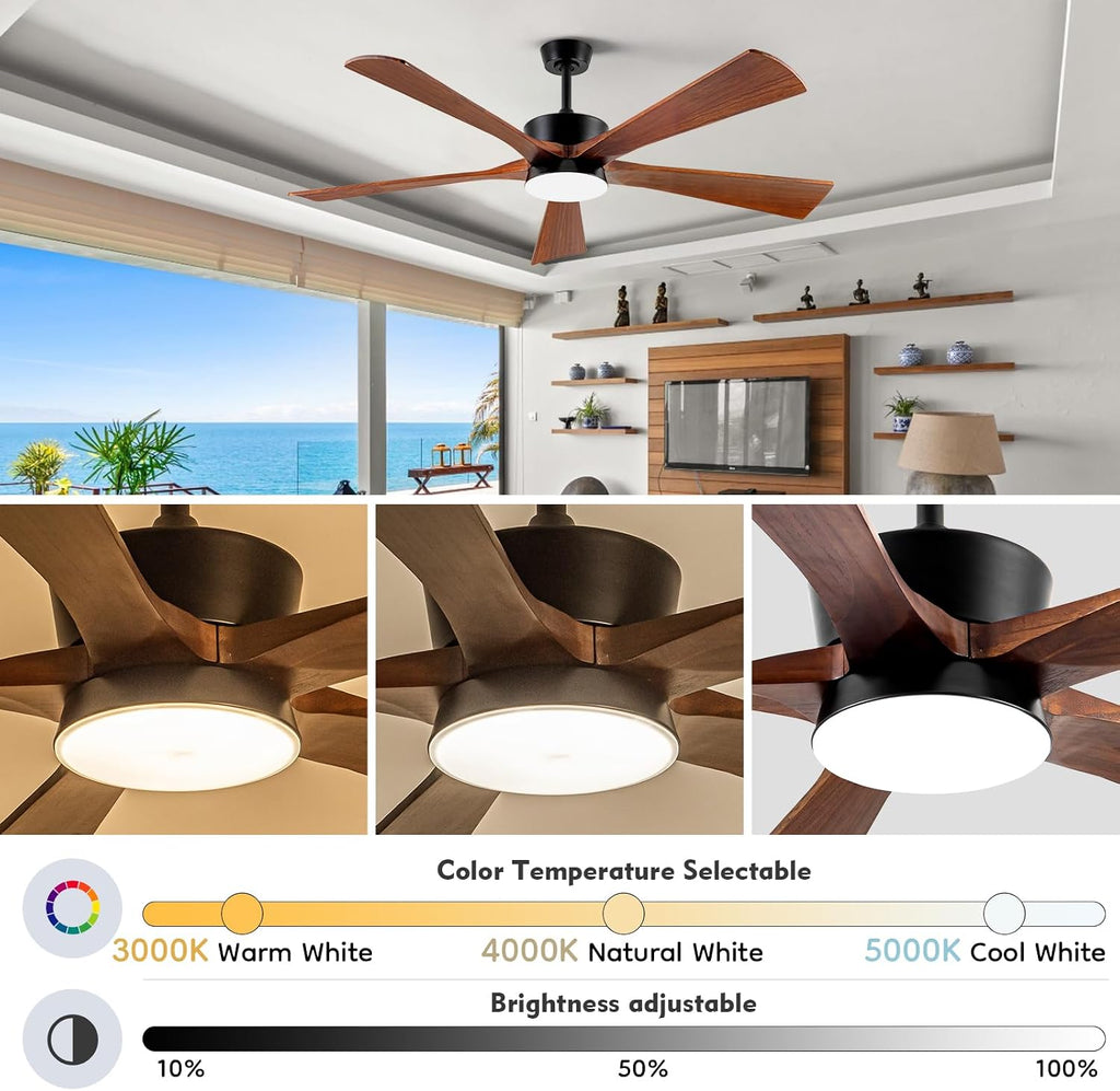 60 Inch Outdoor Ceiling Fans with Light, Rustic Farmhouse Solid Wood Ceiling Fan with Light Quiet Large Airflow DC Motor, Damp Rated Indoor Exterior Ceiling Fan for Patios Porch Gazebo Bedroom Office
