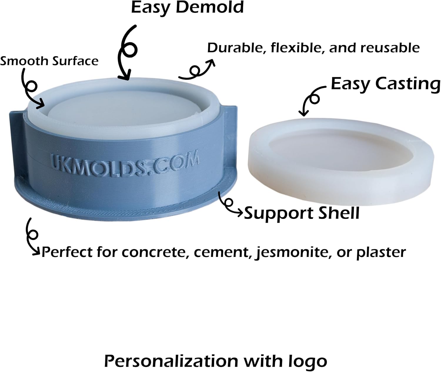 Desktop Concrete Fireplace Mold F3 with Lid-Fire Pit Mold, Concrete Mold for Table Top Fire Bowl, Round with Rock Bed Shape, Includes Snuffer Lid Mold for DIY Mini Fire Pit