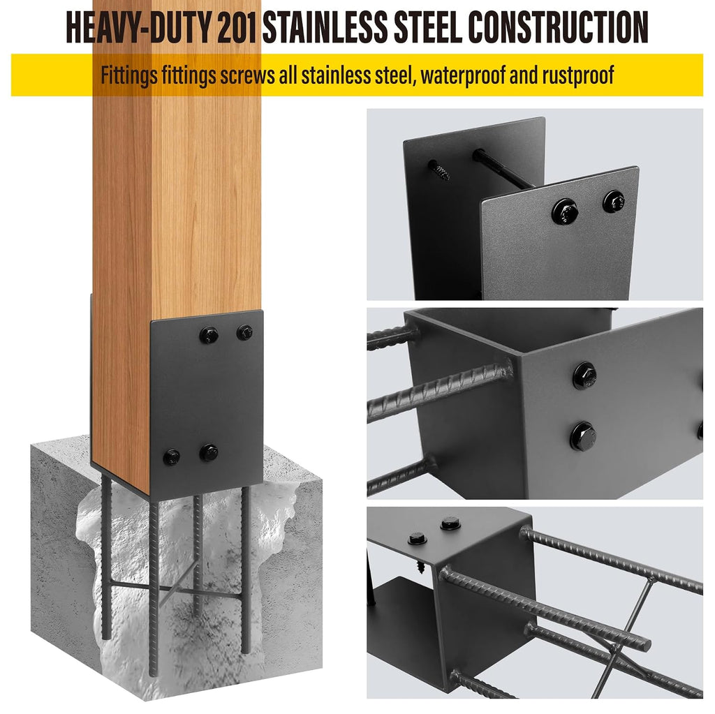 4Pack Heavy Duty Stainless Steel U-Shape Fence Post Holder - Fits 6'x6'(Actual 5.5' x5.5) Wood Posts, Wet Concrete Post Base for Fence, Deck Railing, Pergola