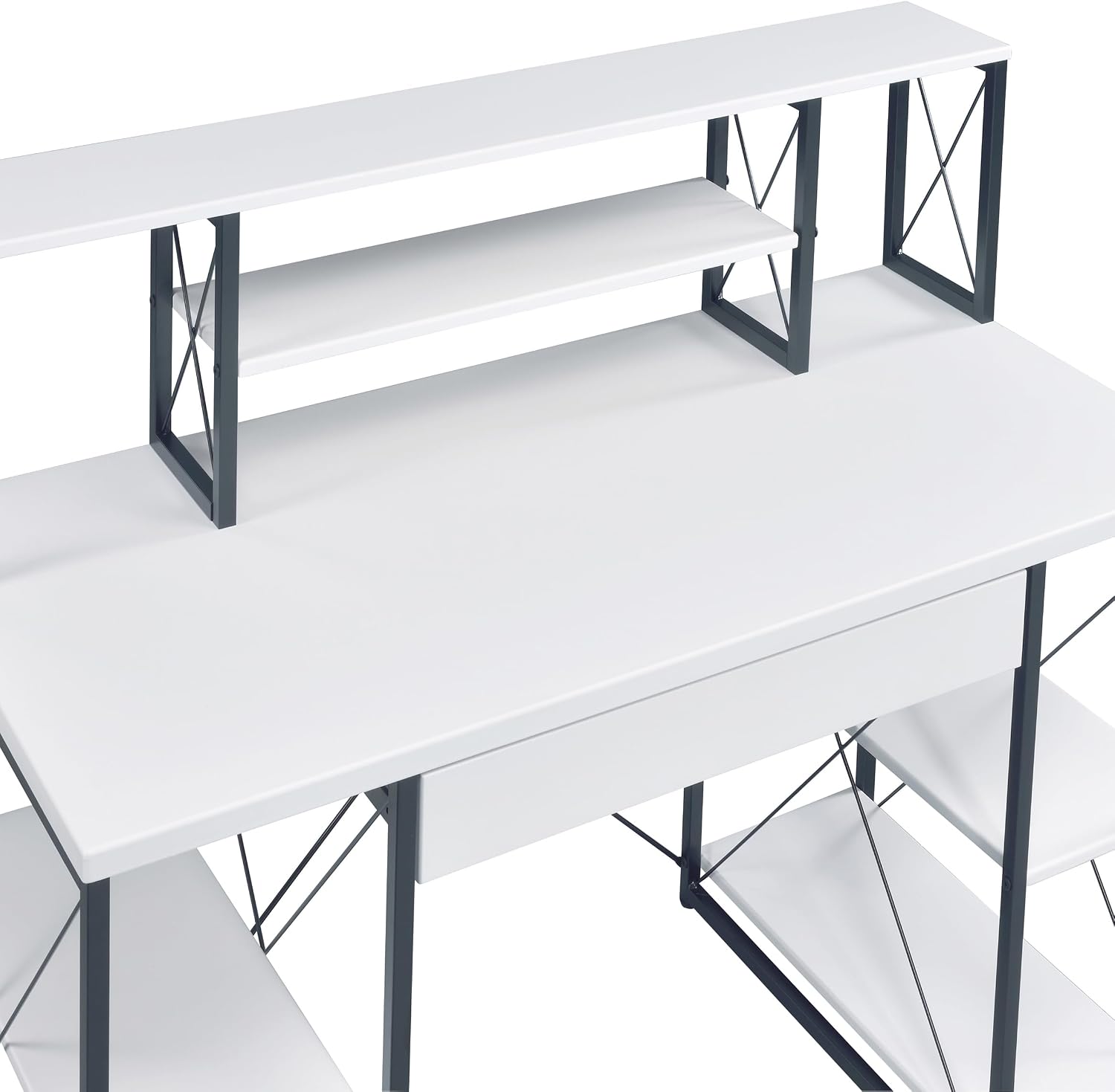 Modern Computer Desk with Hutch and Open Shelves, Foldable Adjustable Portable Gaming Study Desk Table with Wheels for Bedroom Office Student Sturdy Furniture,White-Wood