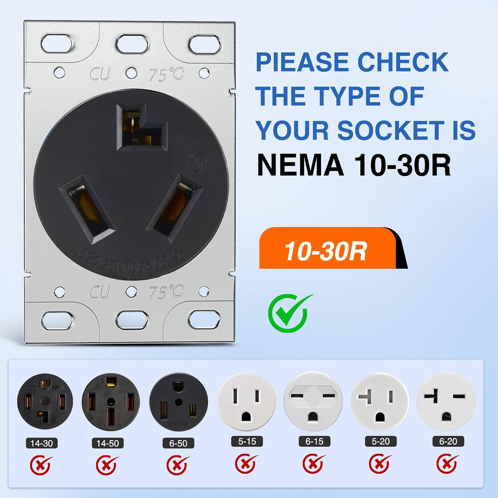 Nilight 50FT EV Dryer Extension Cord 3 Prong 30 Amp NEMA 10-30P 10-30R Old Extensions Cable Heavy Duty 10 Gauge Pure Copper Wire UL Listed 125/250V for Level 2 Using