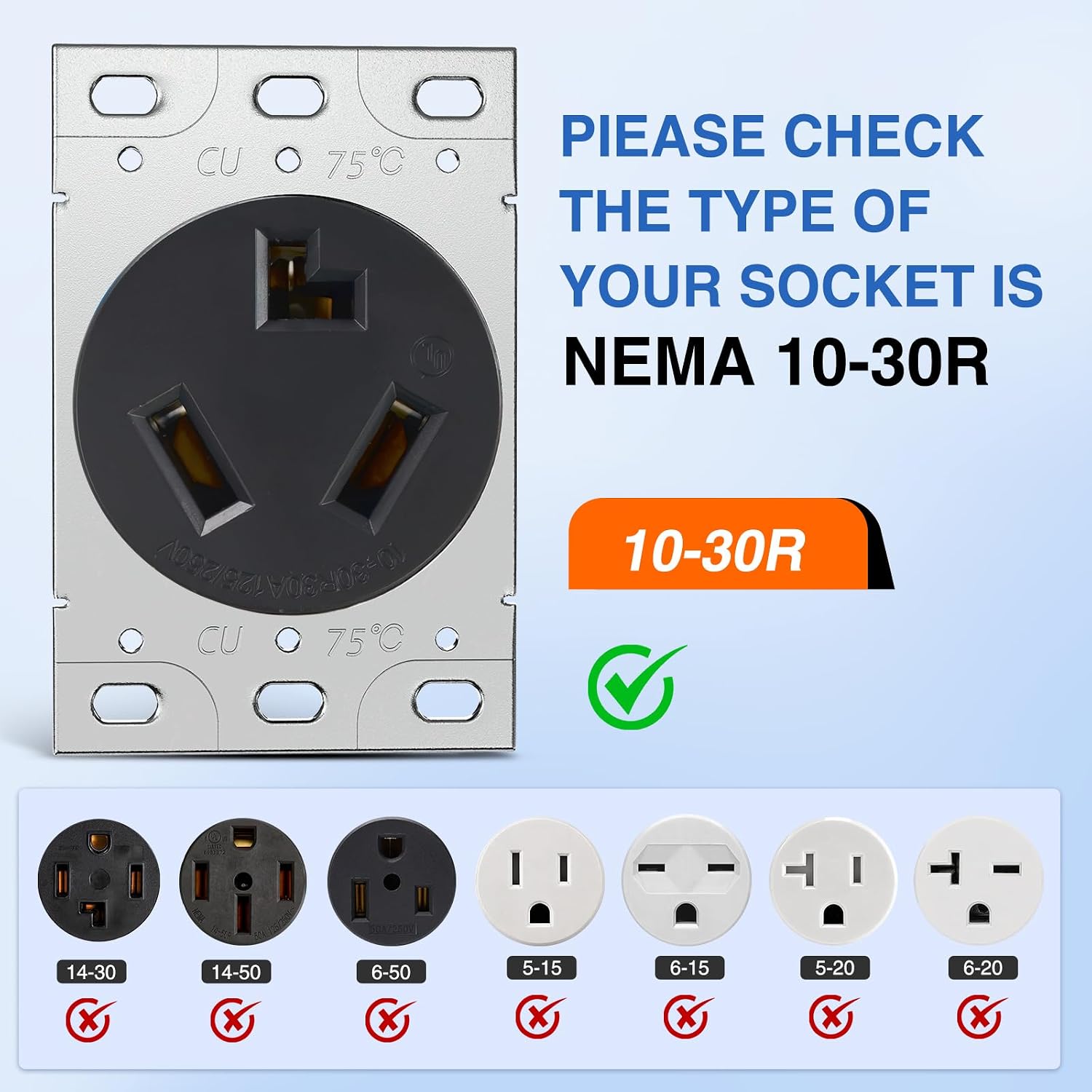 Nilight 50FT EV Dryer Extension Cord 3 Prong 30 Amp NEMA 10-30P 10-30R Old Extensions Cable Heavy Duty 10 Gauge Pure Copper Wire UL Listed 125/250V for Level 2 Using