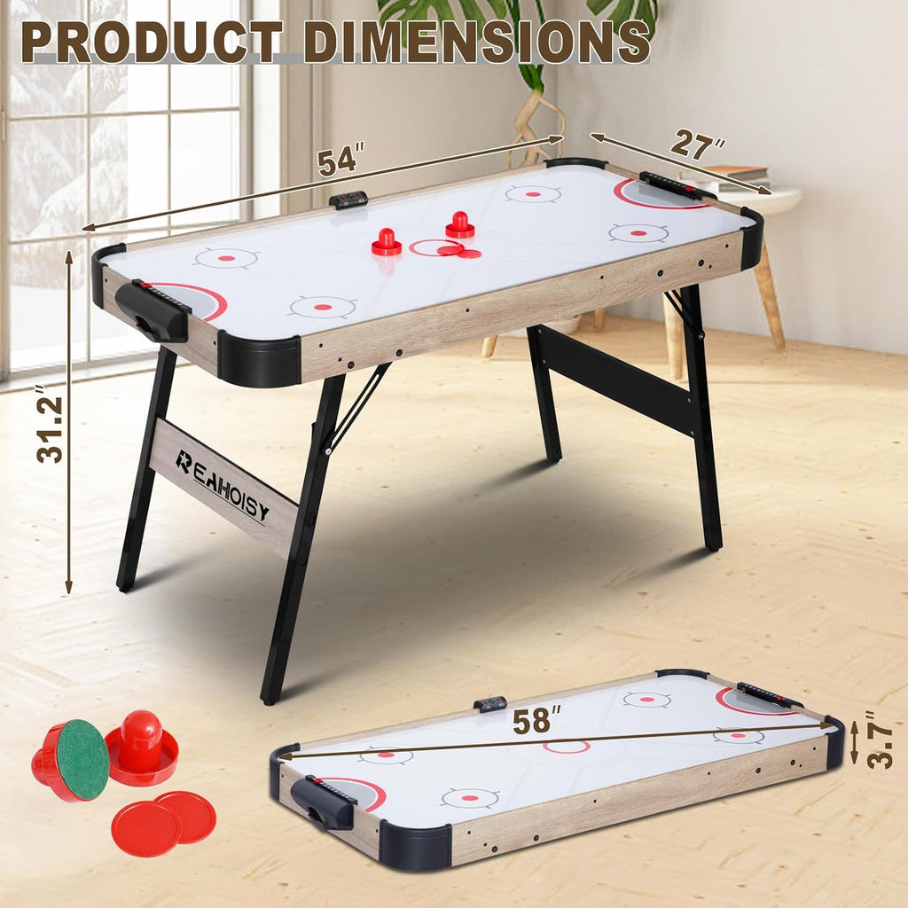 58 Inch Foldable Air Hockey Table, LED Folding Hockey Table Game Set w/2 Pucks, 2 Pushers, Powerful Motor, Hockey Table Gaming Set for Adults and Kids, Home Game Room