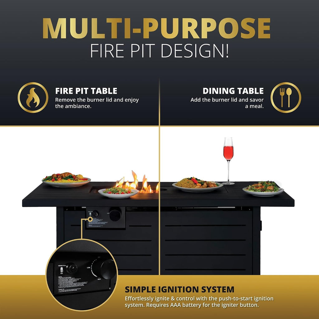 42' Outdoor Propane Fire Pit Table, Gas Fire Pits with Lava Rock Waterproof Cover and Removable Lid for Outside Gatherings Parties on Patio Deck Garden Backyard Balcony 50000 BTU, CSA Certified