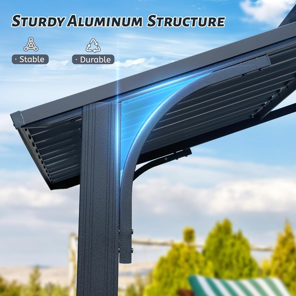 【LuckyNote】8×5FT Hardtop Grill Gazebo, Outdoor BBQ Gazebo w/Galvanized Steel Double Roof, Permanent Sun Shade Grill Canopy Shelter with 2 Side Shelves and Ceiling Hook for Patio Deck,2 parcels (Grey)