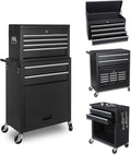 Tool Chest, 8-Drawer Rolling Tool Storage Cabinet with 2 in 1 Detachable Top Tool Box, Liner, Lockable Wheels, Side Hooks, Locking Mechanism, Metal Tool Cart for Garage