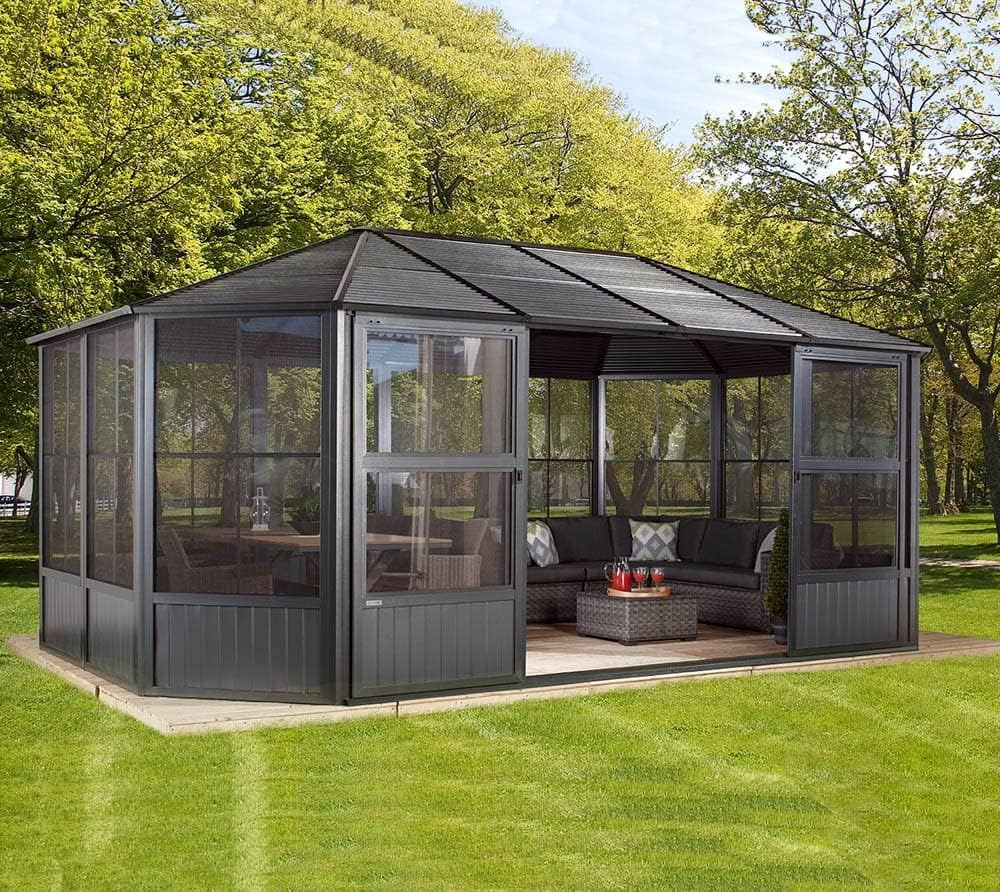 Sojag 12' x 18' Outdoor Charleston Aluminum Solarium Sunroom with Mosquito Net, Dark Gray