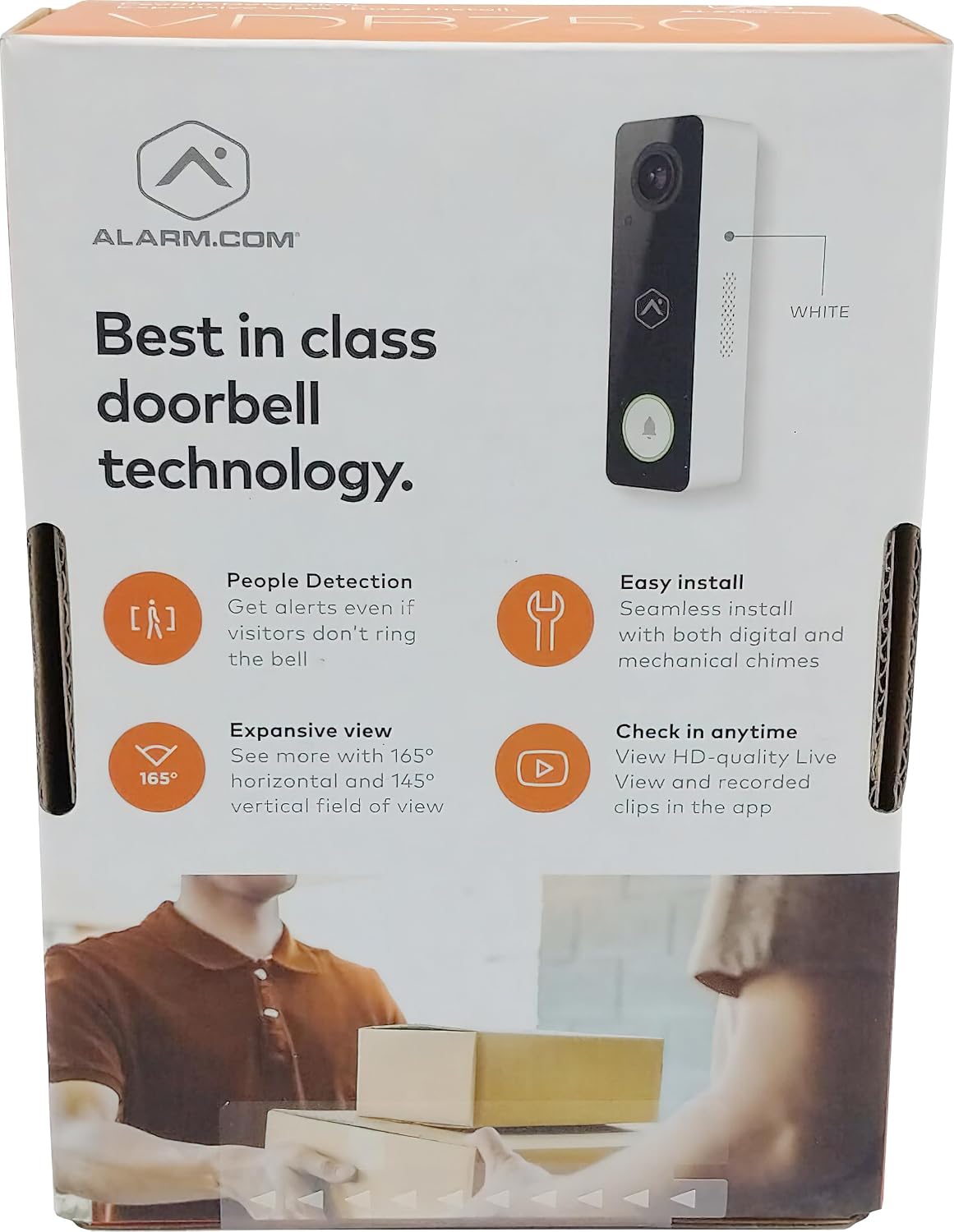 Alarm.com ADC-VDB750 2MP Wi-Fi Video Doorbell Camera; Full HD Resolution; HDR; IR Night Vision; Dual Wi-Fi Antenna for Improved Range; Two-Way Audio; Requires Alarm.com Subscription