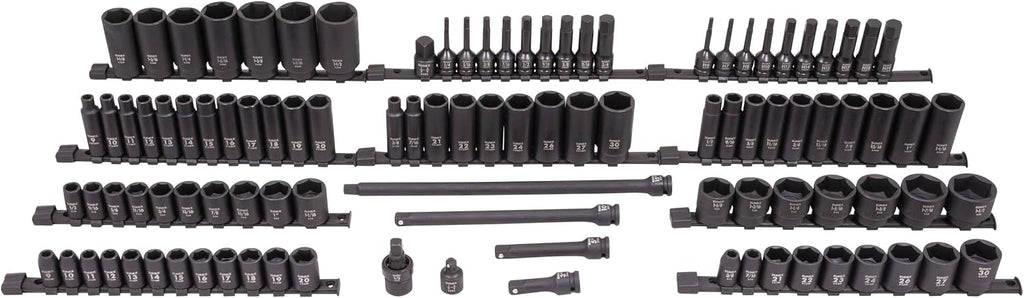 SUNEX 26102 1/2' Drive SAE & Metric 6 Point Standard & Deep & Hex Bit Master Impact & Bit Socket Set, 102-Piece
