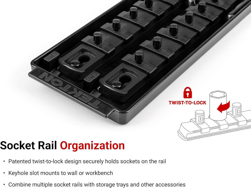 TEKTON 1/4, 3/8, 1/2 Inch Drive 6-Point Socket Set with Rails and Trays (214-Piece) | SHD99202