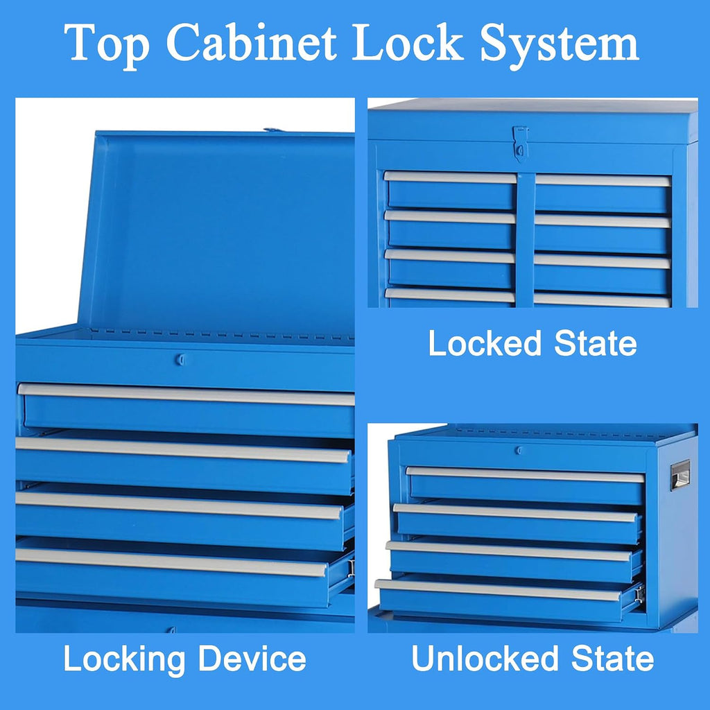5 Drawers Tool Cart with Wheels & 1 Cabinet,Detachable Portable Top Box,Lock Rolling Tool Chest Trolley Organizer Set,Multifunctional Tool Box w/Storage Lockers for Garage & Workshop (Blue)