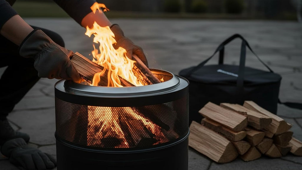 Smokeless Firepit Bonfire 20', Outside Wood Burning Metal Stove Stainless Steel Fire Pit with Carry Bag, Portable Camping Propane Patio Backyard, Easy Setup & Cleaning (Black)