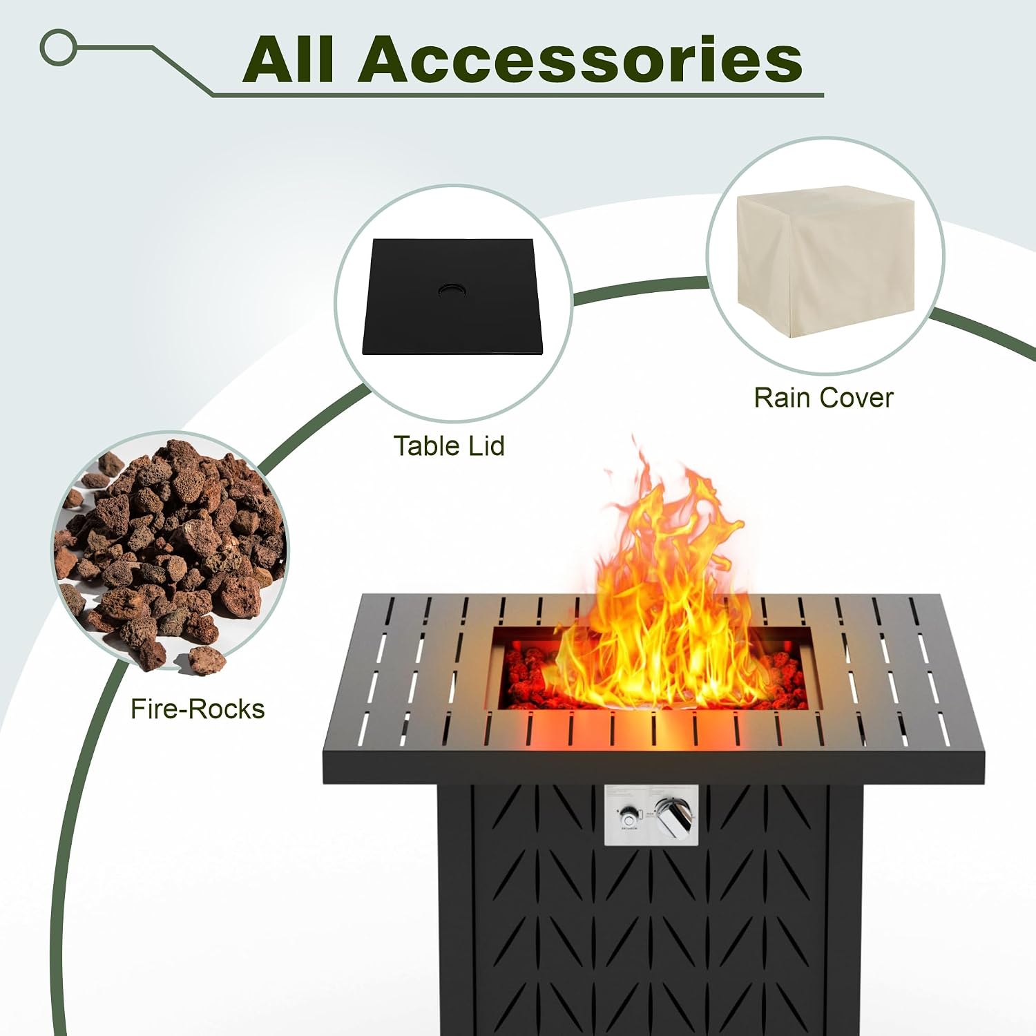 Dineli 28-Inch Square Propane Fire Pit Firepits for Outside Patio Fire Pit Table, Gas Fire Pits with Adjustable Feet, Tabletop Fire Pits for Backyard Deck Balcony, 50,000 BTU, Leaf Pattern - Black