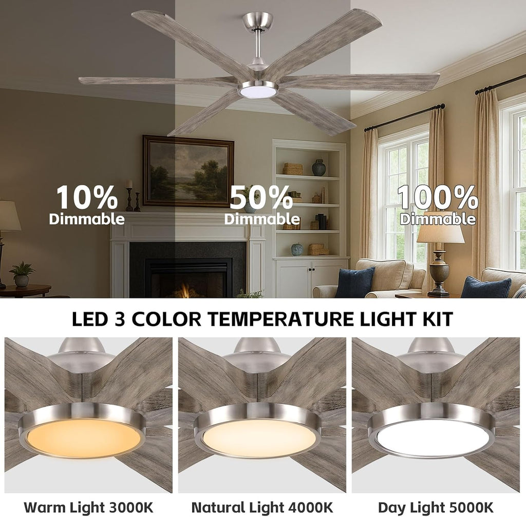 72 Inch Indoor Outdoor Ceiling Fans for Patios with Light Remote -Large Modern Gray Wood Ceiling Fan with Quiet Energy Efficient DC Motor, Dimmable Low Profile Ceiling Fan for Porch Gazebo Garage