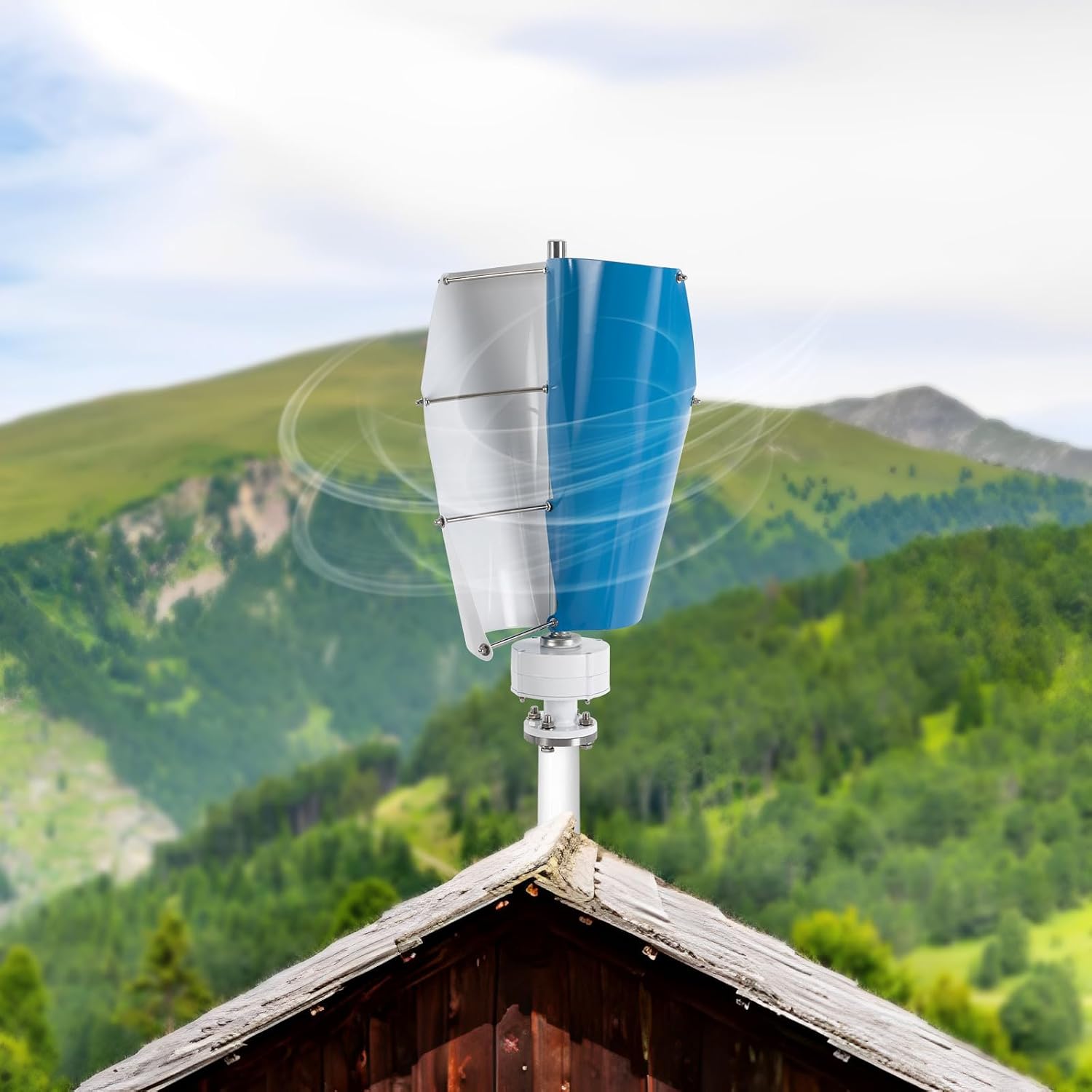 Wind Turbine Generators Kit,500W Vertical Axis Generator for Hybrid Solar Wind System,2 Blades Permanent Magnet Generator Winds Turbine Kit with Controller (White+Blue)