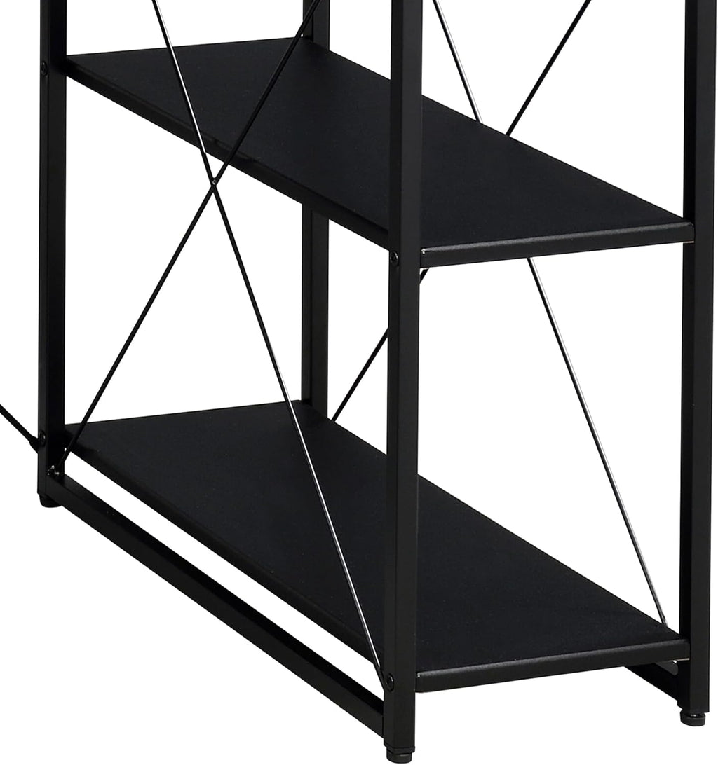 Modern Computer Desk with Hutch and Open Shelves, Foldable Adjustable Portable Gaming Study Desk Table with Wheels for Bedroom Office Student Sturdy Furniture,Black-Wood