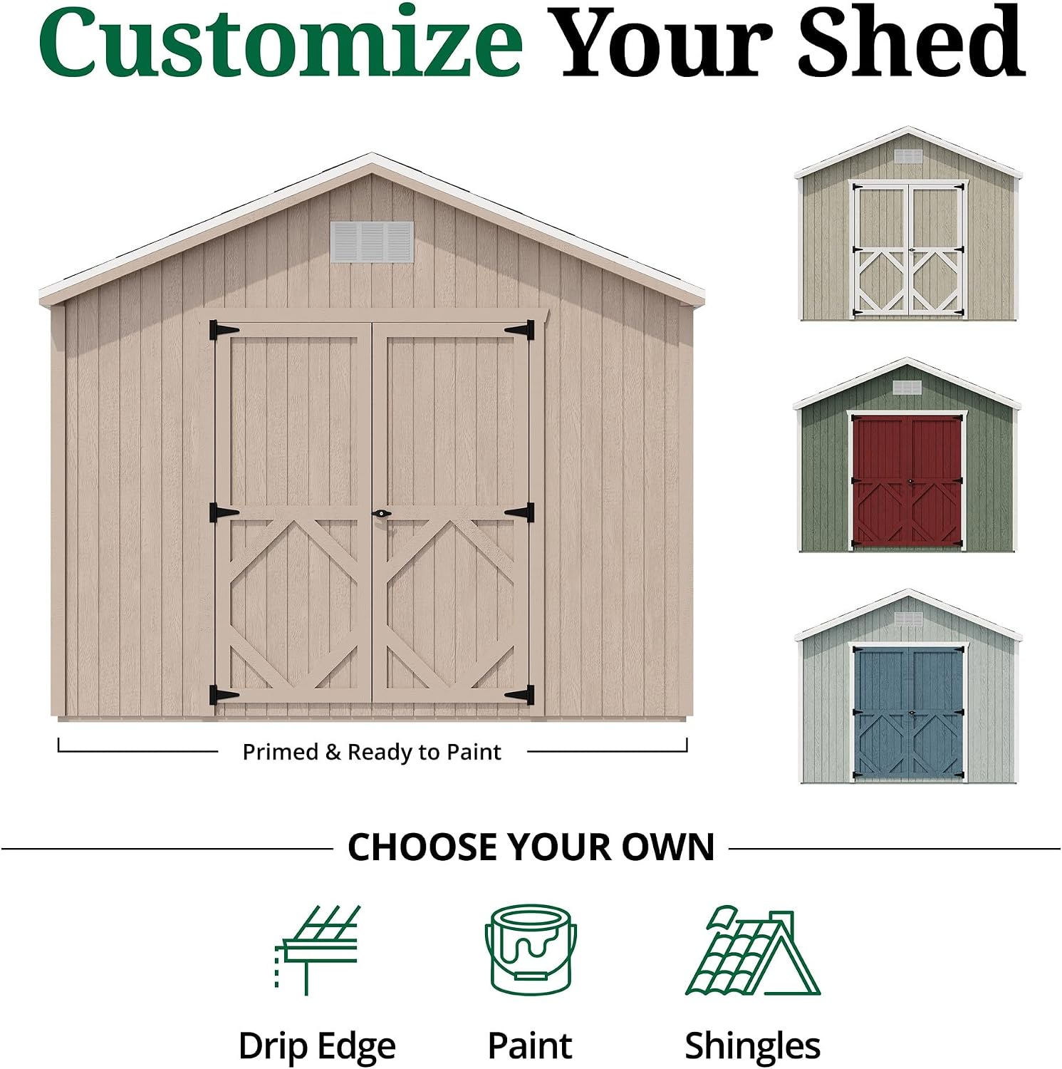 Little Cottage Co. 10x18 Classic Gable Shed with Floor, Outdoor Wood Storage Do-It-Yourself Precut Kit