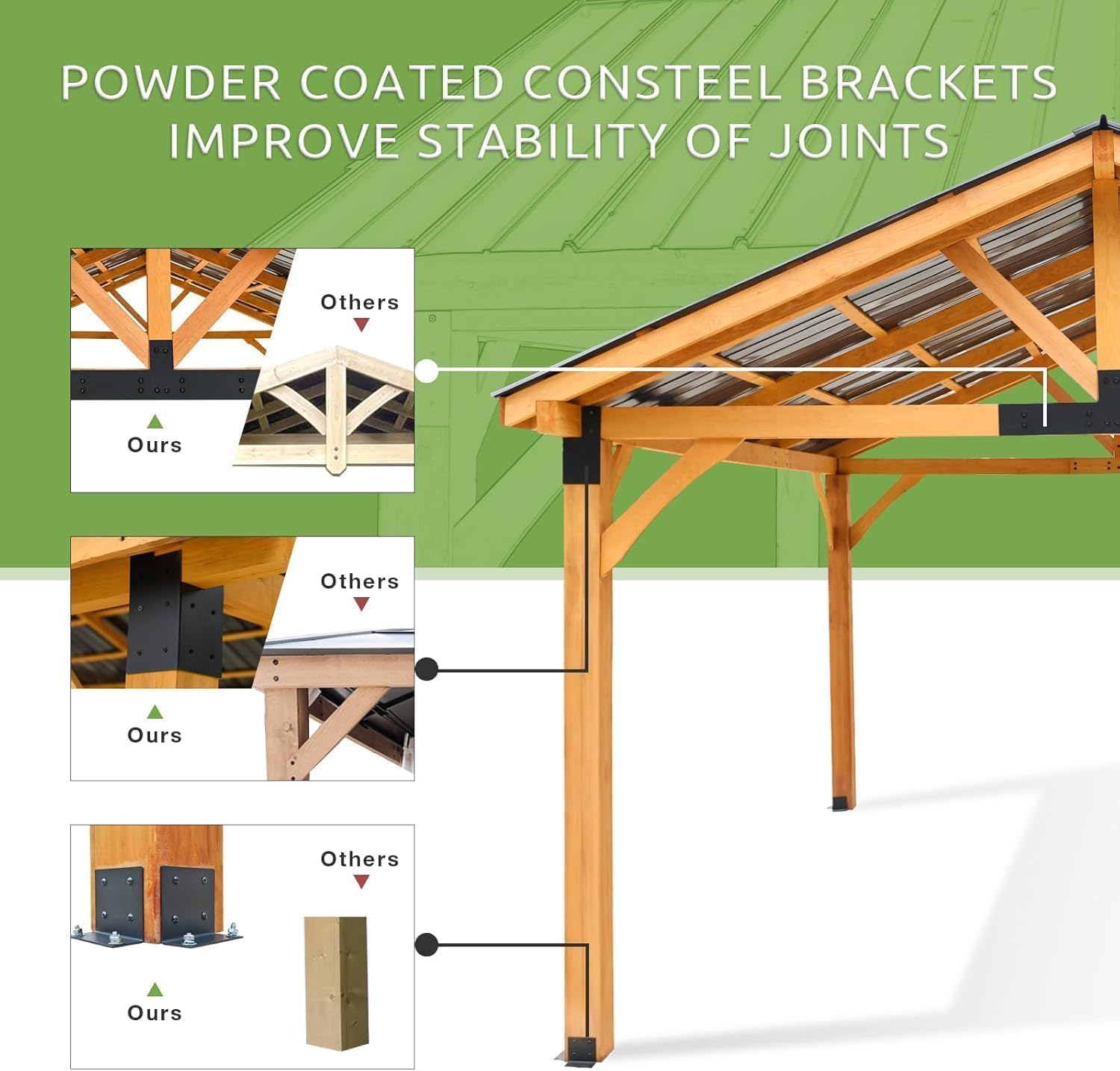 U-MAX 14' x 12' Wooden Gazebo on Clearance, BBQ Gazebo for Outdoor Grill with Thermal Insulated Polycarbonate Pyramid Hip Roof, Pergolas and Gazebos Clearance for Backyard Deck Garden Patio