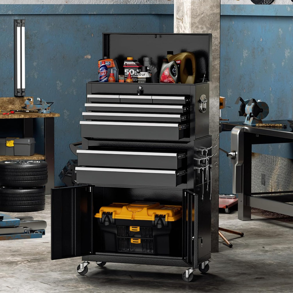 8-Drawer Rolling Tool Chest with Lock, Detachable Tool Cabinet Cart with Wheels, High-Capacity Mechanic Tool Organizer for Garage Workshop Warehouse Storage