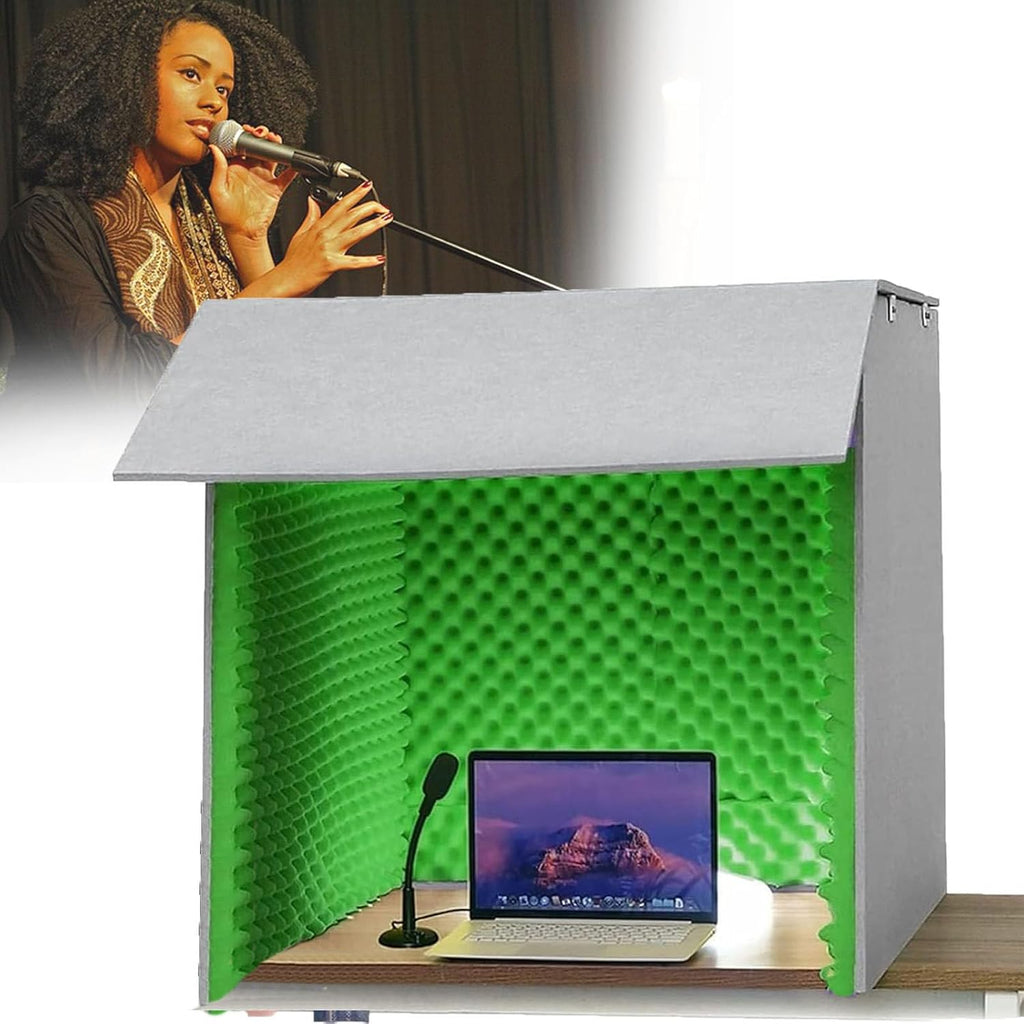 Desktop Soundproof Cover, Portable Recording Booth, Sound Isolation Room for Home Studio, for Microphone Recording Equipment Podcasts Singing Gaming and Broadcasting,Green
