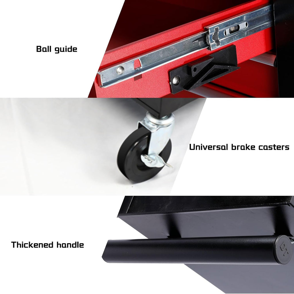 4 Drawers Rolling Tool Chest Cart. Tool Storage Cabinet with 4 Wheels.Tool Cabinet Trolley with Locking System and Drawer Liners.Tool Storage Cart for Garage,Workshop.Toolbox Cart-Red Black Plus