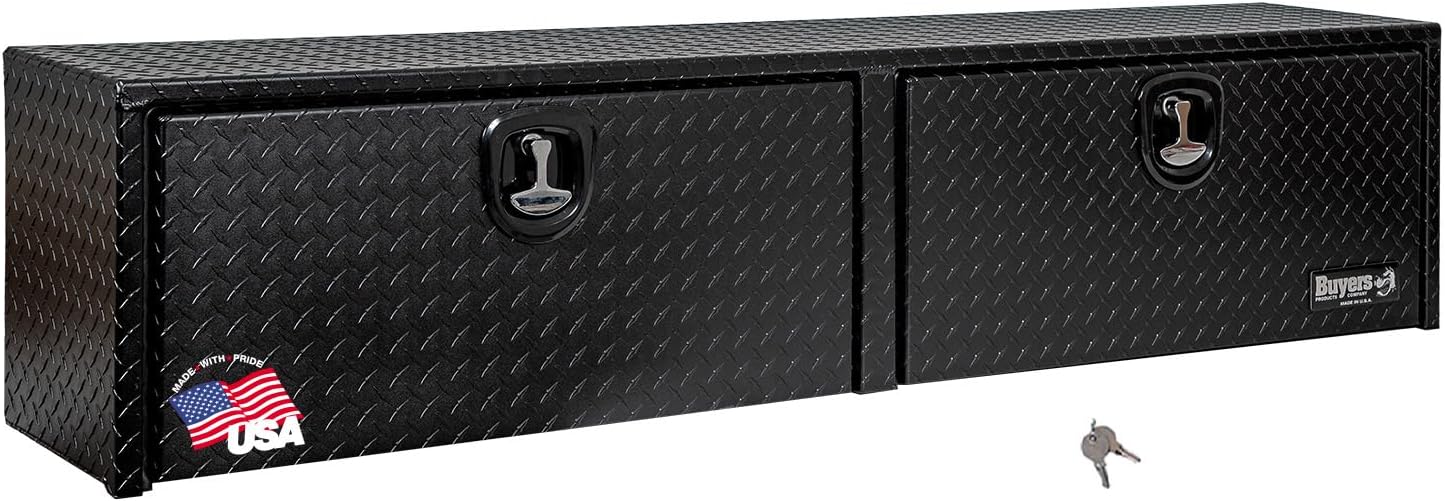Buyers Products 1721556 Black Aluminum Diamond Tread Topsider Truck Box With Drop Door, 88x13x16 Inch, Weather Resistant, Locking Compression Latch, No Drill Install, Made in USA