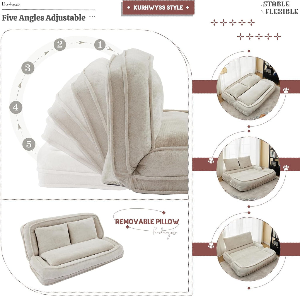 Extra Large Human Dog Bed for Adult & Pets, Convertible Floor Sofa Bed with 5 Adjustable Position, Lazy Couch Giant Bean Bag Lounge Chair Comfy Tatami with 3 Pillows for Bedroom Living Room (Beige)